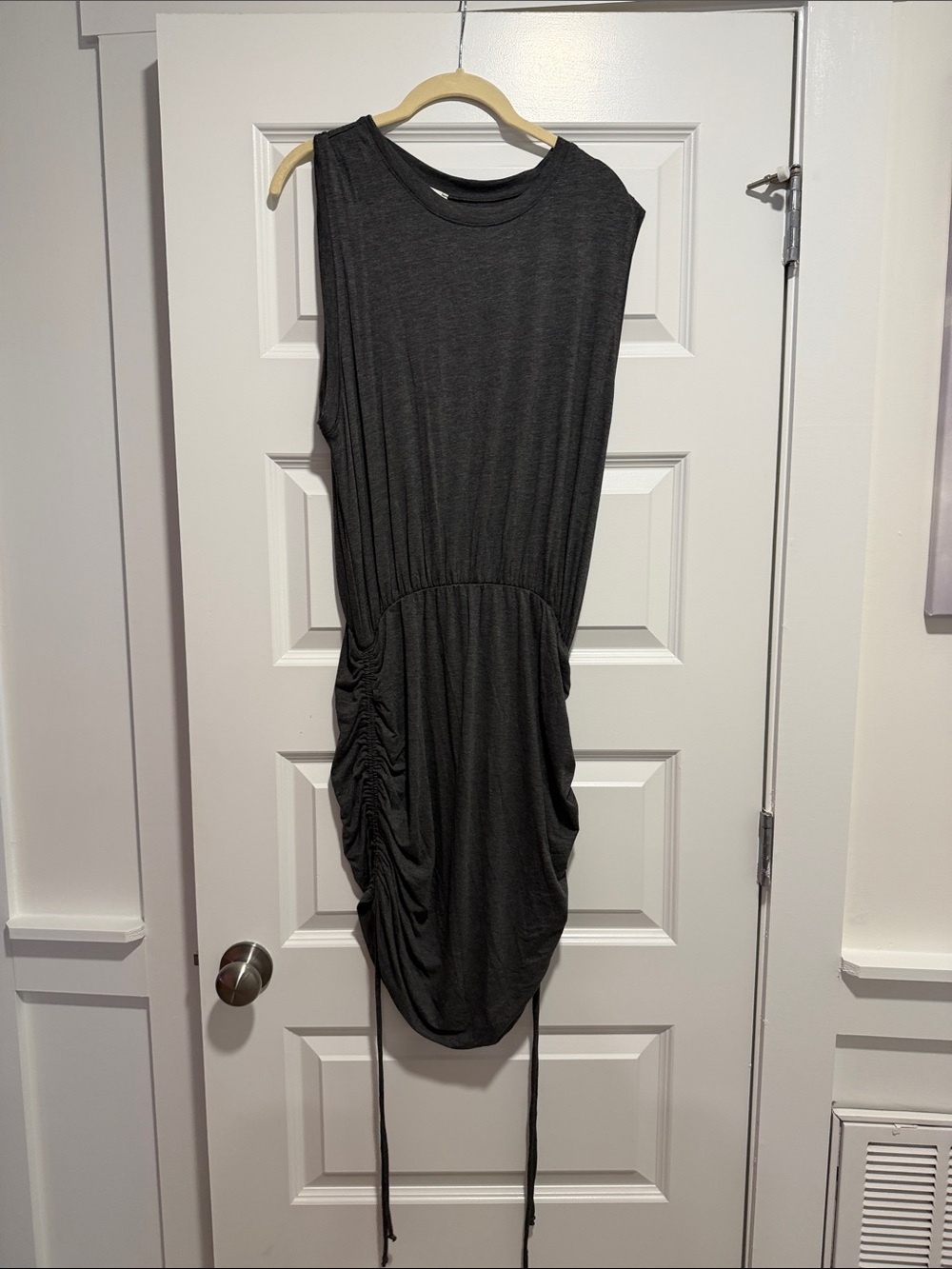 By Together Charcoal Gray Sleeveless Ruched Midi Dress
